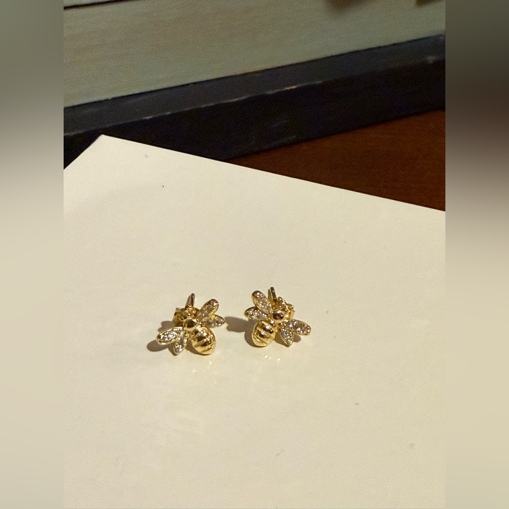 Gold Bee Stud Earrings - Picture 2 of 2